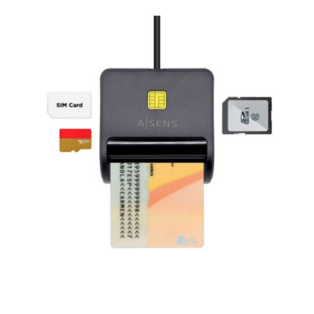 Aisens ASCR-SN02SD-BK. Lector de Tarjeta Inteligente DNI con lector de tarjetas.